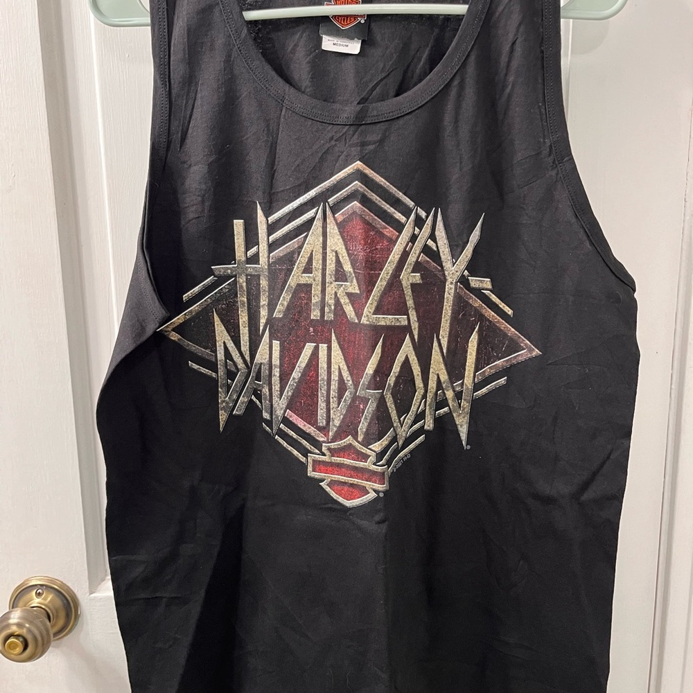 Harley-Davidson Black Tank Top with Metallic and Red Design